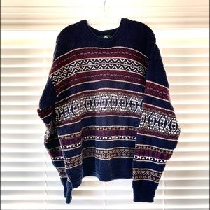 Vintage Jantzen Sweater Knit Geometric Striped Grandpa Men’s Large